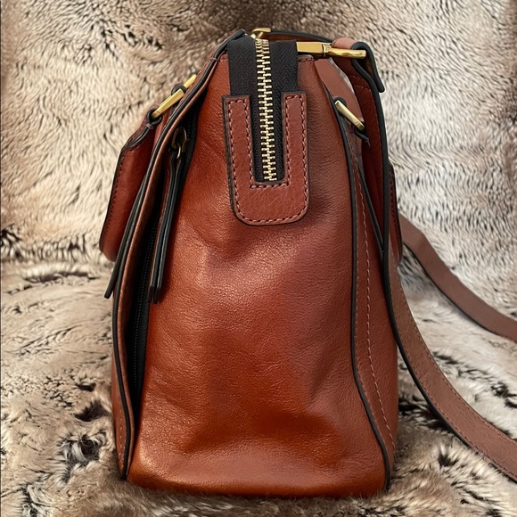 Fossil Parker embroidered leather brown satchel handbag - Picture 5 of 15